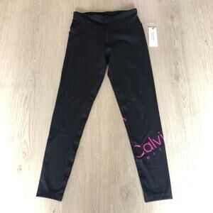 Calvin Klein Leggings Womens XS Black Pink Performance 7/8‎ Ankle Logo Spell Out